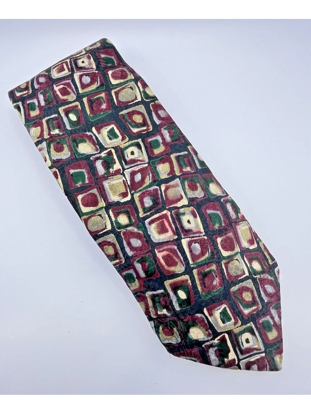 Lands End Tie Geo Print Retro Long Tall Classic 3.5 X 60 100% Silk
